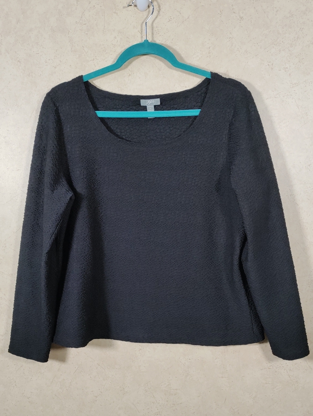 J099 J. Jill Black Long Sleeve Textured Scoop Neck Top L